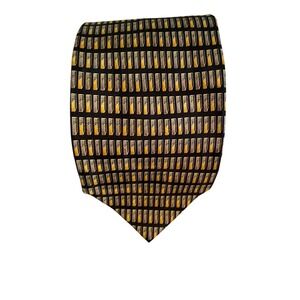 Bergamo New York Mens‎ Silk Necktie Black Gold Silver Geometric Pattern Handmade
